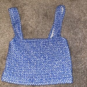 ZARA white blue textured crop top straight neckline and wide straps